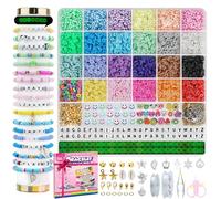 LZOUOWO 6100 Polymer Clay Beads for Bracelets Making Aesthetic Kit 24 Colors Flat Heishi Beads for Jewelry Making DIY Set with Letter Beads, Smiley Face Beads and Charms etc
