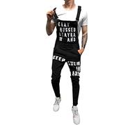 LZPCarra Dungarees Men's Jeans Black Denim Dungarees Men's Long Jumpsuit Sport One-Piece with Pockets Work Dungarees Sleeveless Summer Overall Fashionable Romper Stretch Jeans Loose Denim Dungarees,