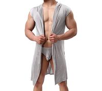 LZPCarra Men's Lightweight Thin Short Dressing Gown Men's Thin Sauna Gown with Belt Short Sleeveless Kimono Travel Bathrobe House Coat Summer Bathrobe Nightdress / Sleepwear Men's Gifts, gray, S