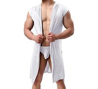 LZPCarra Men's Lightweight Thin Short Dressing Gown Men's Thin Sauna Gown with Belt Short Sleeveless Kimono Travel Bathrobe House Coat Summer Bathrobe Nightdress / Sleepwear Men's Gifts, White, XL