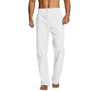LZPCarra Men's Long Pyjama Bottoms, Linen House Trousers, Loose Fit Linen Trousers, Comfortable Pyjama Bottoms, Sleepwear, Men's Leisure Trousers, Sleepwear, White, XXL