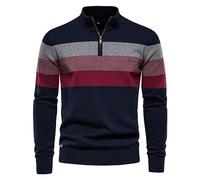 LZPCarra Mens Pullover Jumper - Knit Sweater Men, Winter Stand-Up Collar Tracksuits Quarter-Zip Comfortable Mock Neck Sweatshirt Fleece Knit Stripe Tops Relaxed Fit Long Sleeve Colour Block Sweaters