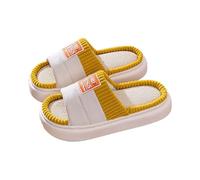 LZPCarra Slippers Women's Cotton Slippers Women's Summer Open Back Elegant Slippers Flat Slip-On Shoes Breathable Household Shoes Non-Slip House Slippers Comfortable Cotton Slippers, yellow, 4 UK