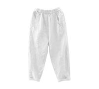 LZPCarra Summer Trousers Women's Lightweight White Linen Trousers Women's Summer 7/8 Sports Trousers Loose Beach Trousers Elastic Casual Trousers Vintage Harem Trousers Comfortable Fabric Trousers