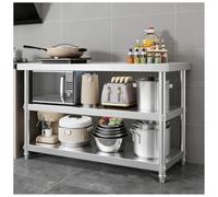 LZQDMFF Stainless Steel Workbench with Brushed Finish, Adjustable Feet, Crossbeam Reinforced Design, Three-Tier Kitchen Table for Hotels and Warehouses