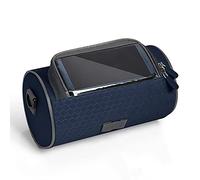 LZQpearl Bike Handlebar Bag, Waterproof Clear Phone Screen Pocket, Bicycle Handlebar Front Frame Storage Basket Pouch with Detachable Shoulder Strap for Road MTB Cycling Outdoor (Navy)