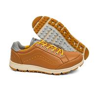 LZQpearl Leather Golf Shoes, Men Waterproof Golf Boots, Professional Anti-Slip Golf Footwears, Outdoor Sneakers for Golfers, Coach, Trainer (Coffee,10.5 (9.5 UK))