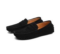 LZQpearl Men's Penny Loafers, Suede Leather Fashion Men Flat Shoes, Slip on Boat Deck Casual Moccasin Slippers for Unisex Adults and Teens (Black,8.5)