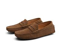 LZQpearl Men's Penny Loafers, Suede Leather Fashion Men Flat Shoes, Slip on Boat Deck Casual Moccasin Slippers for Unisex Adults and Teens (Brown,10)