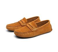 LZQpearl Men's Penny Loafers, Suede Leather Fashion Men Flat Shoes, Slip on Boat Deck Casual Moccasin Slippers for Unisex Adults and Teens (Coffee,5)