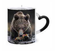 LZQPOEAS 11 Oz Color Changing Mug - Heat Sensitive Ceramic Cup with Heart Handle, Bear Eats Fish Coffee Mug Reveals Hidden Design Tea Cup Magic Mugs Funny Gifts for Christmas, Birthday