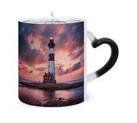 LZQPOEAS 11 Oz Color Changing Mug - Heat Sensitive Ceramic Cup with Heart Handle, Beauty Lighthouse Coffee Mug Reveals Hidden Design Tea Cup Magic Mugs Funny Gifts for Christmas, Birthday