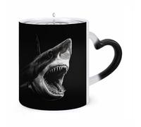 LZQPOEAS 11 Oz Color Changing Mug - Heat Sensitive Ceramic Cup with Heart Handle, Black Shark Head Coffee Mug Reveals Hidden Design Tea Cup Magic Mugs Funny Gifts for Christmas, Birthday