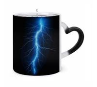 LZQPOEAS 11 Oz Color Changing Mug - Heat Sensitive Ceramic Cup with Heart Handle, Blue Lightning Coffee Mug Reveals Hidden Design Tea Cup Magic Mugs Funny Gifts for Christmas, Birthday