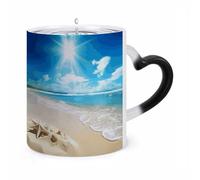 LZQPOEAS 11 Oz Color Changing Mug - Heat Sensitive Ceramic Cup with Heart Handle, Bright Sunshine Summer Beach Coffee Mug Reveals Hidden Design Tea Cup Magic Mugs Funny Gifts for Christmas, Birthday