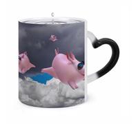 LZQPOEAS 11 Oz Color Changing Mug - Heat Sensitive Ceramic Cup with Heart Handle, Funny 3D Piggies Coffee Mug Reveals Hidden Design Tea Cup Magic Mugs Funny Gifts for Christmas, Birthday