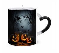 LZQPOEAS 11 Oz Color Changing Mug - Heat Sensitive Ceramic Cup with Heart Handle, Halloween with Pumpkins Coffee Mug Reveals Hidden Design Tea Cup Magic Mugs Funny Gifts for Christmas, Birthday