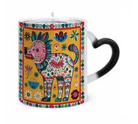 LZQPOEAS 11 Oz Color Changing Mug - Heat Sensitive Ceramic Cup with Heart Handle, Mexican Otomi Animal Coffee Mug Reveals Hidden Design Tea Cup Magic Mugs Funny Gifts for Christmas, Birthday