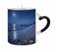 LZQPOEAS 11 Oz Color Changing Mug - Heat Sensitive Ceramic Cup with Heart Handle, Moon Beach Coffee Mug Reveals Hidden Design Tea Cup Magic Mugs Funny Gifts for Christmas, Birthday