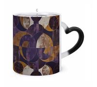 LZQPOEAS 11 Oz Color Changing Mug - Heat Sensitive Ceramic Cup with Heart Handle, Purple And Brown Circles Coffee Mug Reveals Hidden Design Tea Cup Magic Mugs Funny Gifts for Christmas, Birthday