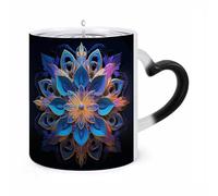 LZQPOEAS 11 Oz Color Changing Mug - Heat Sensitive Ceramic Cup with Heart Handle, Rectangle Mandala Coffee Mug Reveals Hidden Design Tea Cup Magic Mugs Funny Gifts for Christmas, Birthday