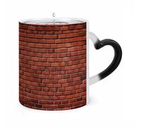 LZQPOEAS 11 Oz Color Changing Mug - Heat Sensitive Ceramic Cup with Heart Handle, Red Brick Wall Coffee Mug Reveals Hidden Design Tea Cup Magic Mugs Funny Gifts for Christmas, Birthday