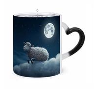 LZQPOEAS 11 Oz Color Changing Mug - Heat Sensitive Ceramic Cup with Heart Handle, Sheep Flying over The Moon Coffee Mug Reveals Hidden Design Tea Cup Magic Mugs Funny Gifts for Christmas, Birthday