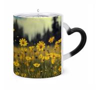 LZQPOEAS 11 Oz Color Changing Mug - Heat Sensitive Ceramic Cup with Heart Handle, Summer Yellow Flowers Coffee Mug Reveals Hidden Design Tea Cup Magic Mugs Funny Gifts for Christmas, Birthday