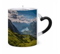 LZQPOEAS 11 Oz Color Changing Mug - Heat Sensitive Ceramic Cup with Heart Handle, Switzerland Alps Coffee Mug Reveals Hidden Design Tea Cup Magic Mugs Funny Gifts for Christmas, Birthday