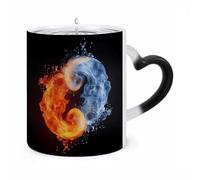 LZQPOEAS 11 Oz Color Changing Mug - Heat Sensitive Ceramic Cup with Heart Handle, Yin Yang Fire Water Coffee Mug Reveals Hidden Design Tea Cup Magic Mugs Funny Gifts for Christmas, Birthday