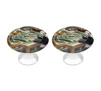 LZQPOEAS 2 Pack Divine Beasts Playing Mahjong Drawer Knobs - 1.1 Inch Stainless Steel Cabinet Hardware Round Kitchen Cabinet Handles Elegant Dresser Pulls for Kitchen, Cupboard, Closet, Furniture