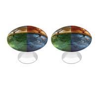 LZQPOEAS 2 Pack Four Season Tree of Life Drawer Knobs - 1.1 Inch Stainless Steel Cabinet Hardware Round Kitchen Cabinet Handles Elegant Dresser Pulls for Kitchen, Cupboard, Closet, Furniture