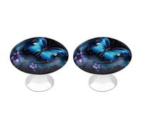 LZQPOEAS 2 Pack Galaxy Blue Butterfly Drawer Knobs - 1.1 Inch Stainless Steel Cabinet Hardware Round Kitchen Cabinet Handles Elegant Dresser Pulls for Kitchen, Cupboard, Closet, Furniture