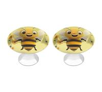 LZQPOEAS 2 Pack Happy Bee Drawer Knobs - 1.1 Inch Stainless Steel Cabinet Hardware Round Kitchen Cabinet Handles Elegant Dresser Pulls for Kitchen, Cupboard, Closet, Furniture