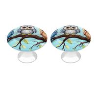 LZQPOEAS 2 Pack Owls on A Branch Drawer Knobs - 1.1 Inch Stainless Steel Cabinet Hardware Round Kitchen Cabinet Handles Elegant Dresser Pulls for Kitchen, Cupboard, Closet, Furniture