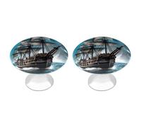 LZQPOEAS 2 Pack Pirate Ship Drawer Knobs - 1.1 Inch Stainless Steel Cabinet Hardware Round Kitchen Cabinet Handles Elegant Dresser Pulls for Kitchen, Cupboard, Closet, Furniture