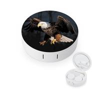 LZQPOEAS 3D Bald Eagle Contact Lens Case,Compact Portable Circle Contacts Lenses Case with Mirror Tweezers Contacts Lenses Container for Travel Daily Life
