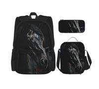 LZQPOEAS 3PCS A Dark Horse Backpack Sets with Insulated Lunch Bag Pencil Case, 17inch Lightweight Laptop Backpack Shoulder Lunch Box and Pencil Bag for Women Men Travel Bags