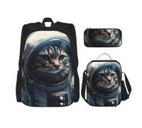 LZQPOEAS 3PCS Astronaut cat in space Backpack Sets with Insulated Lunch Bag Pencil Case, 17inch Lightweight Laptop Backpack Shoulder Lunch Box and Pencil Bag for Women Men Travel Bags