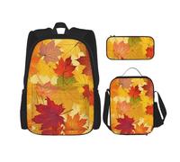 LZQPOEAS 3PCS Autumn Leaves of Maple Backpack Sets with Insulated Lunch Bag Pencil Case, 17inch Lightweight Laptop Backpack Shoulder Lunch Box and Pencil Bag for Women Men Travel Bags