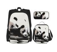 LZQPOEAS 3PCS Backpack Sets with Cute Pandas Laptop Backpack Lunch Bag Pencil Case for Women Men Travel Bag, Black, One Size, Travel Backpacks