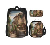 LZQPOEAS 3PCS Backpack Sets with Italy Tuscan Laptop Backpack Lunch Bag Pencil Case for Women Men Travel Bag