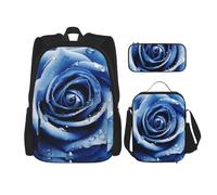 LZQPOEAS 3PCS Beautiful Blue Rose Illustration Backpack Sets with Insulated Lunch Bag Pencil Case, 17inch Lightweight Laptop Backpack Shoulder Lunch Box and Pencil Bag for Women Men Travel Bags
