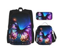 LZQPOEAS 3PCS Beautiful glowing butterfly Backpack Sets with Insulated Lunch Bag Pencil Case, 17inch Lightweight Laptop Backpack Shoulder Lunch Box and Pencil Bag for Women Men Travel Bags