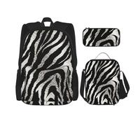 LZQPOEAS 3PCS Black and white zebra print Backpack Sets with Insulated Lunch Bag Pencil Case, 17inch Lightweight Laptop Backpack Shoulder Lunch Box and Pencil Bag for Women Men Travel Bags