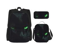 LZQPOEAS 3PCS Black cat green eyes Backpack Sets with Insulated Lunch Bag Pencil Case, 17inch Lightweight Laptop Backpack Shoulder Lunch Box and Pencil Bag for Women Men Travel Bags