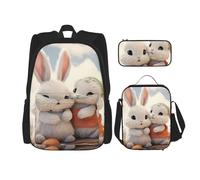 LZQPOEAS 3PCS Bunny Hug Backpack Sets with Insulated Lunch Bag Pencil Case, 17inch Lightweight Laptop Backpack Shoulder Lunch Box and Pencil Bag for Women Men Travel Bags
