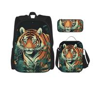 LZQPOEAS 3PCS Butterfly and tiger Backpack Sets with Insulated Lunch Bag Pencil Case, 17inch Lightweight Laptop Backpack Shoulder Lunch Box and Pencil Bag for Women Men Travel Bags