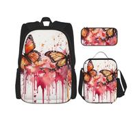 LZQPOEAS 3PCS Butterfly drip spray watercolor Backpack Sets with Insulated Lunch Bag Pencil Case, 17inch Lightweight Laptop Backpack Shoulder Lunch Box and Pencil Bag for Women Men Travel Bags