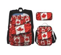 LZQPOEAS 3PCS Canadian flag Backpack Sets with Insulated Lunch Bag Pencil Case, 17inch Lightweight Laptop Backpack Shoulder Lunch Box and Pencil Bag for Women Men Travel Bags